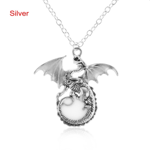 Dragon pendant that glows in the dark in silver colour