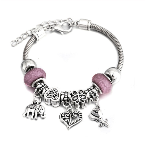 Snake Chain Charm Bracelet - Heart