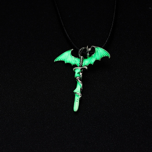 Dragon Gothic Pendant Necklace - Green Glow