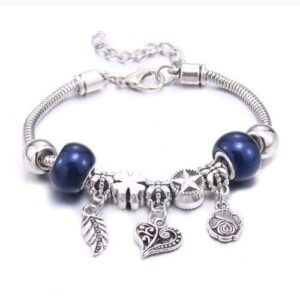 Charm Bracelet With Heart And Feather Charms
