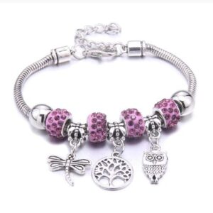 Charm Bracelet With Tree Of Life Dragonfly And Owl Charms