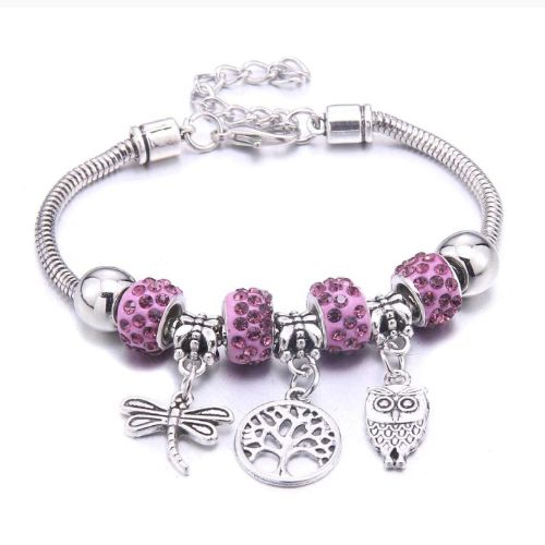 Charm Bracelet With Tree Of Life Dragonfly And Owl Charms